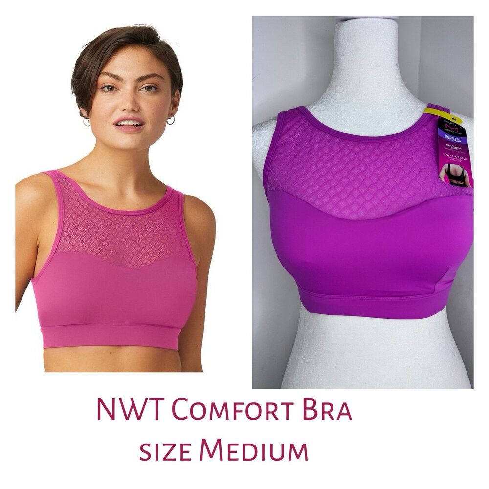 Maidenform Pure Comfort Wireless High Neck Mesh Bra Pink Medium NWT Pullover